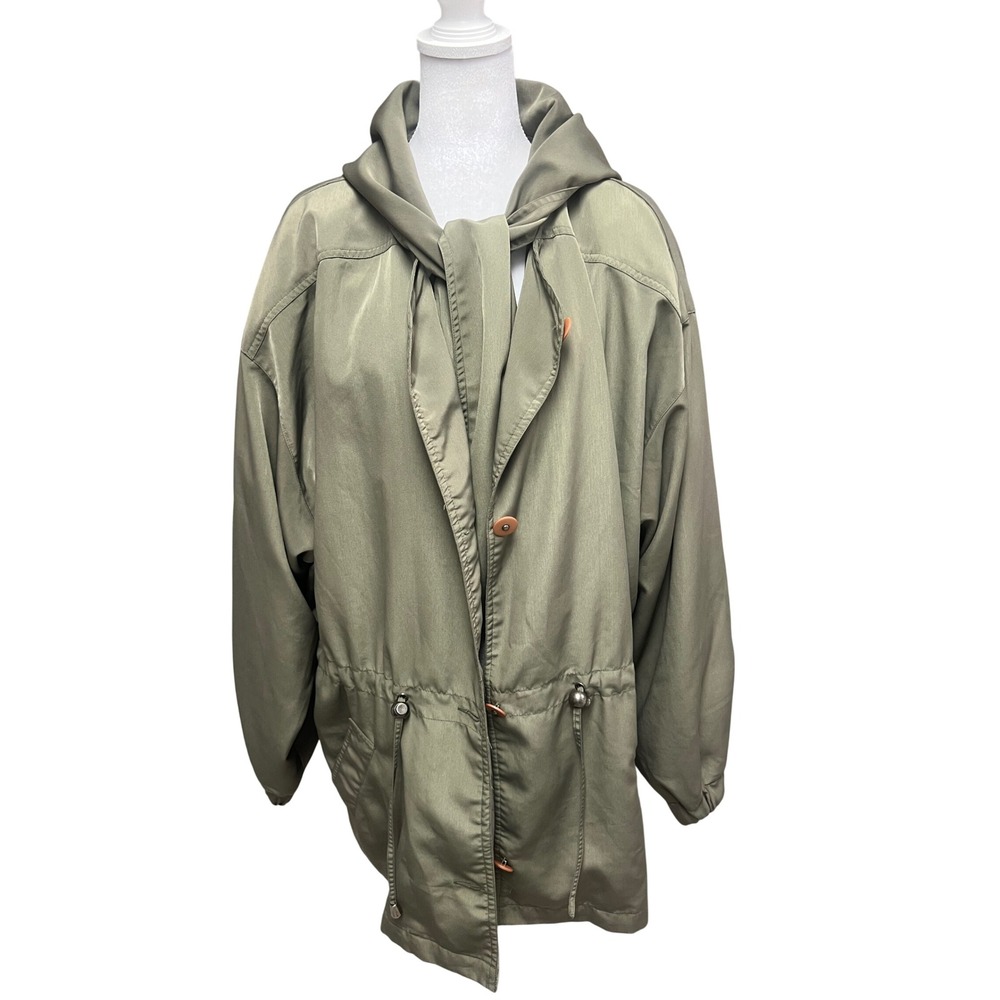 Adrian Jordan Vintage Hooded Rain Jacket Sz 18 Olive Green Retro Lightweight